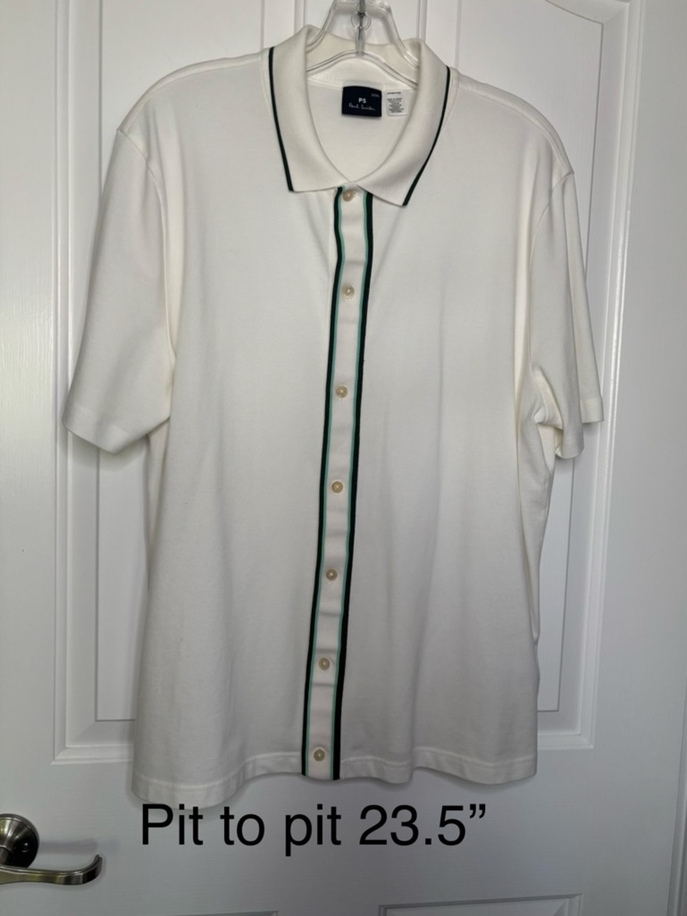 EIC PS Paul Smith Men’s Off White Polo with Green Trim Size XXXL